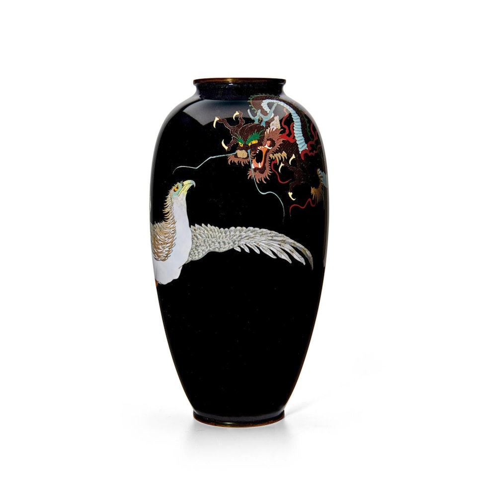 A cloisonné-enamel vase by Anonymous