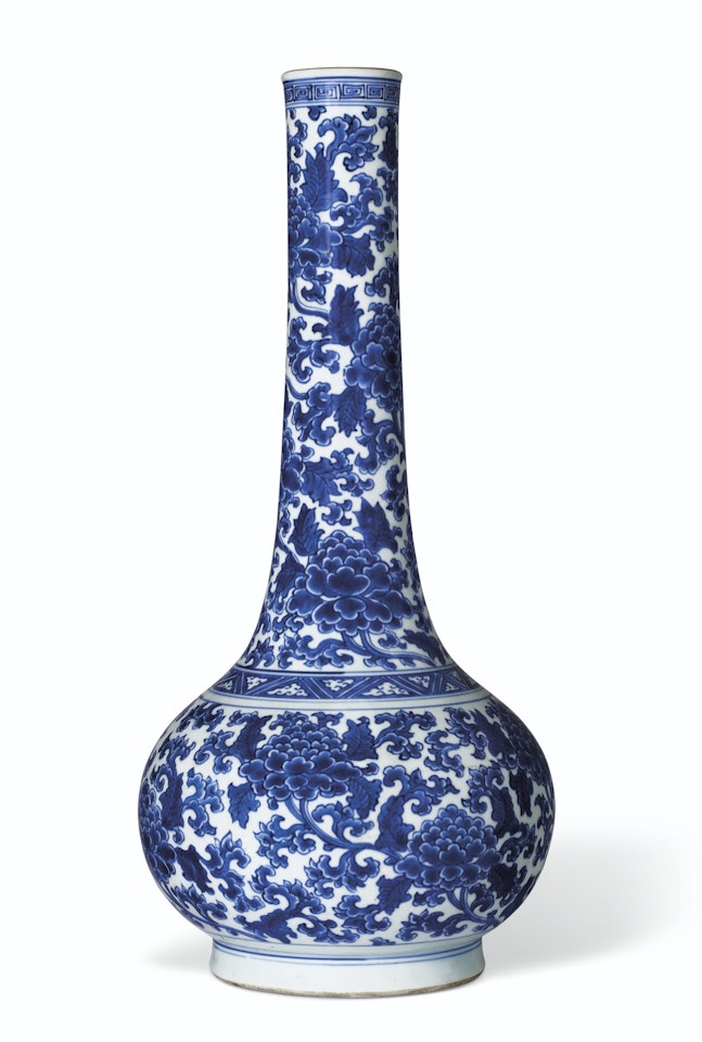A LARGE BLUE AND WHITE BOTTLE VASE by Anonymous