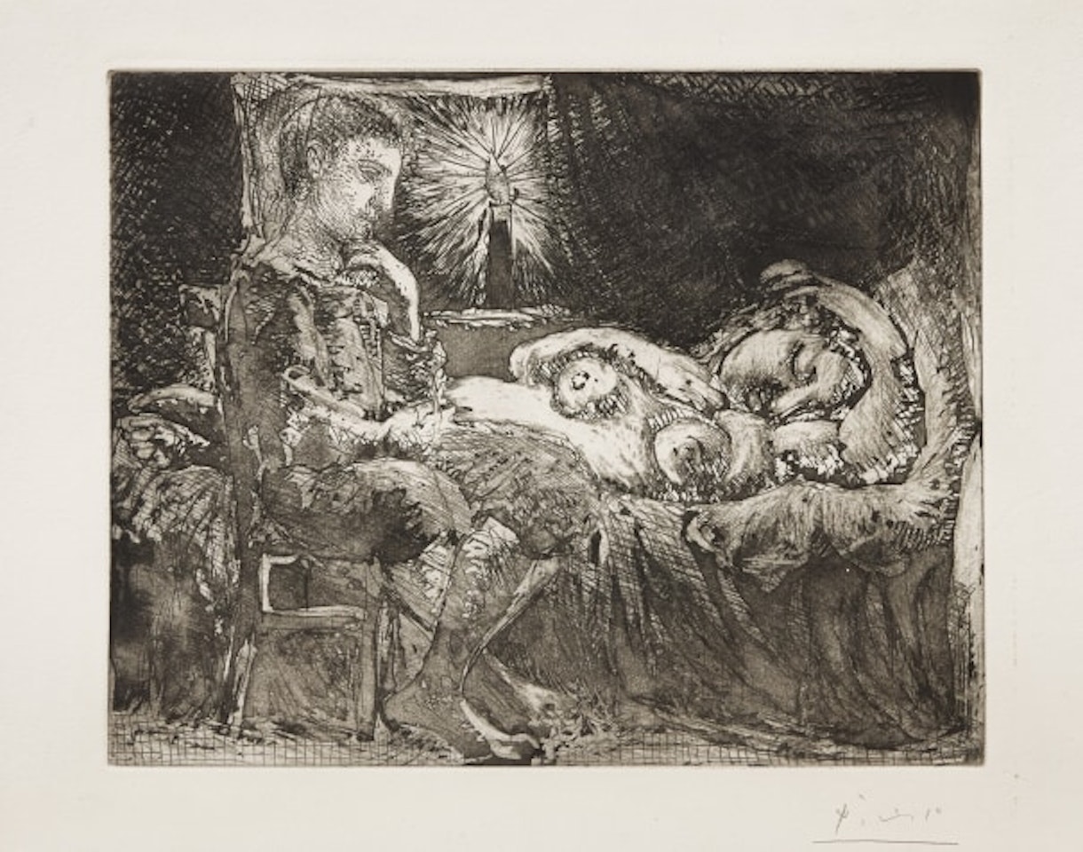 Garçon et dormeuse à la chandelle (Boy and Sleeping Woman by Candlelight), plate 26 from La Suite Vollard by Pablo Picasso