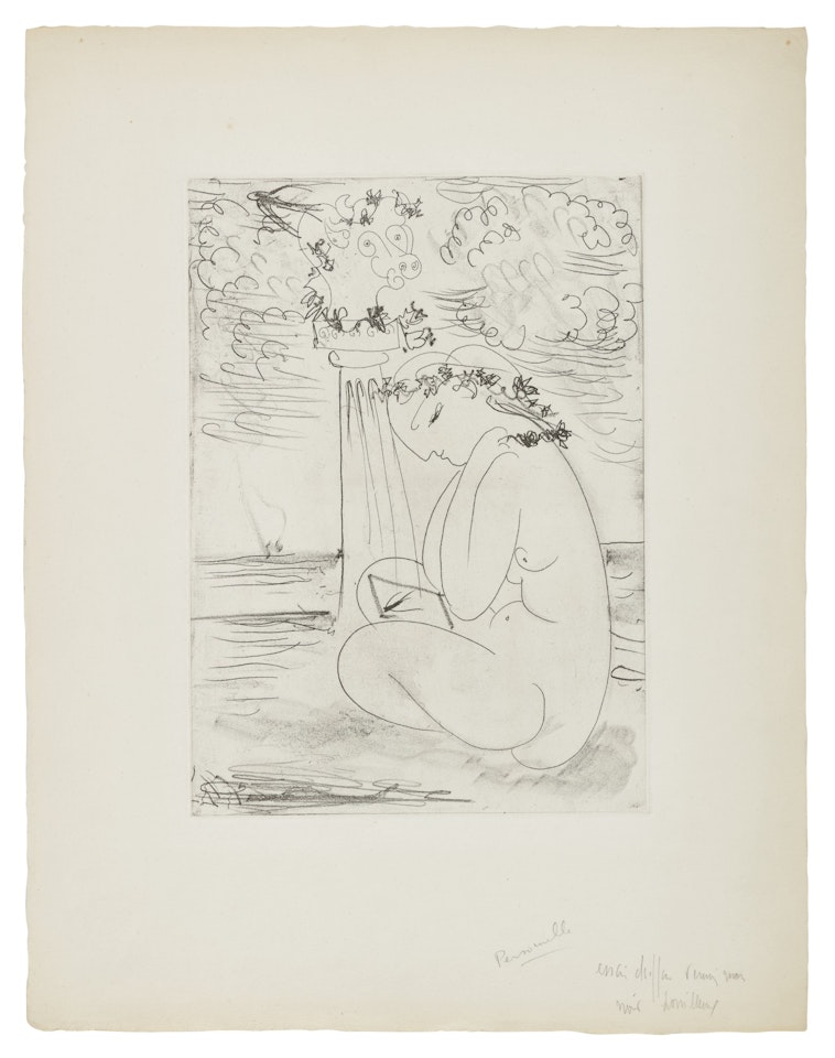 JEUNE FEMME SURPRENANT LE REFLET D'UNE HIRONDELLE DANS SON MIROIR (B. 290; BA. 610) by Pablo Picasso