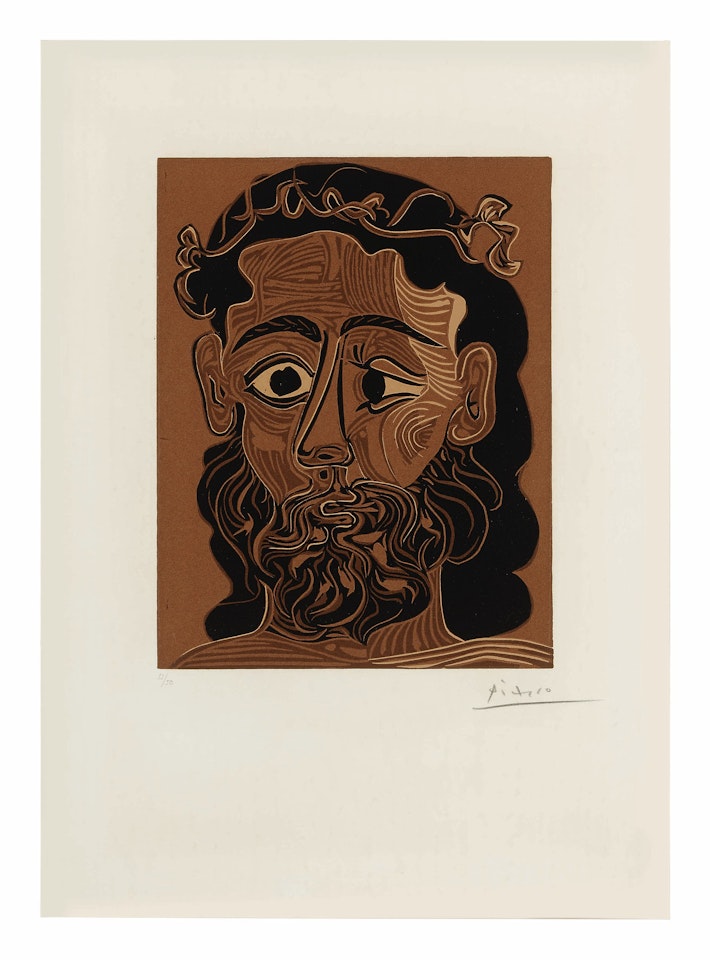 HOMME BARBU COURONNÉ DE FEUILLES DE VIGNE (B. 1088; BA. 1308) by Pablo Picasso