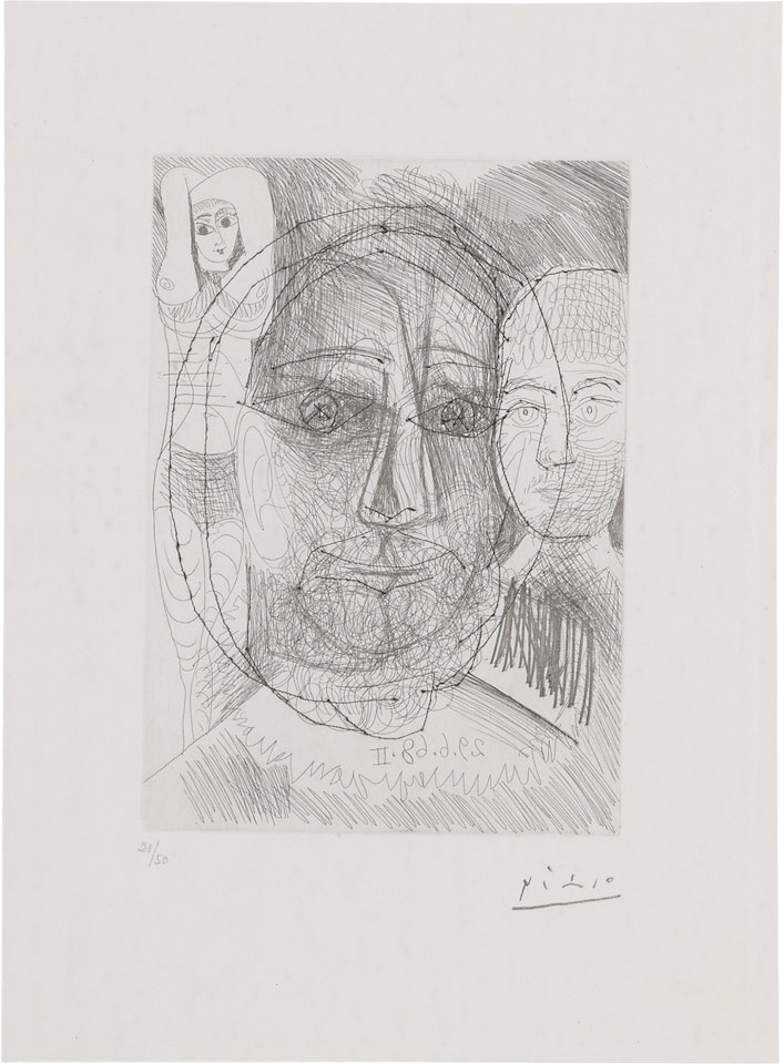 HOMME, FEMME ET ENFANT. ÉTUDE POUR LE PORTRAIT D’EL GRECO (B. 1675; BA. 1691) by Pablo Picasso