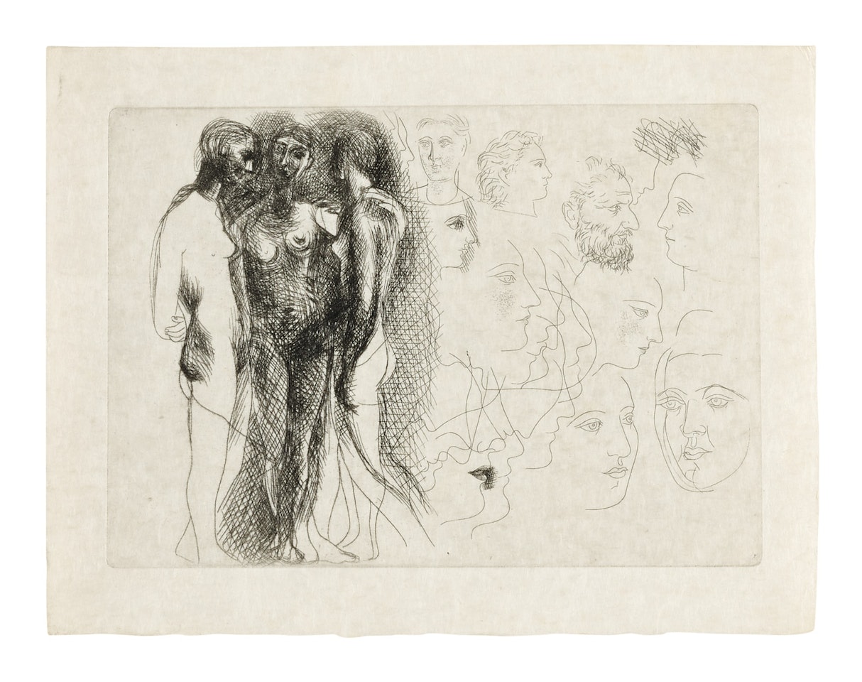 TROIS NU DEBOUT, AVEC ESQUISSES DE VISAGES (B. 90; BA. 131) by Pablo Picasso