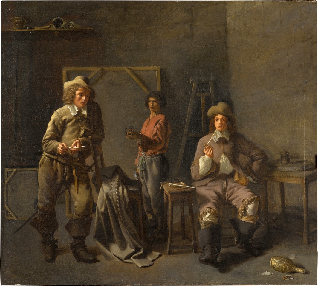 THE INTERIOR OF AN ARTIST'S STUDIO, WITH THREE FIGURES by French School