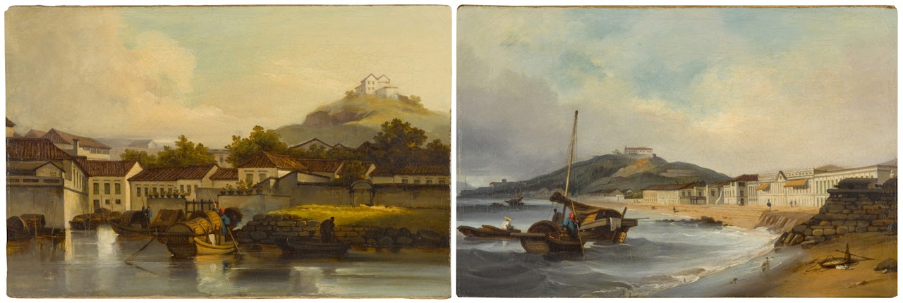 WATERFRONT BUILDINGS, MACAU; AND THE PRAYA GRANDE, MACAU by George Chinnery