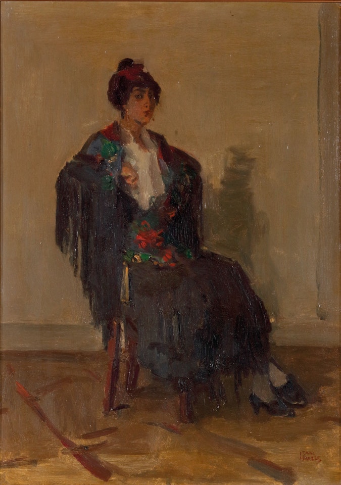 Seated lady in a Spanish dress by Isaac Israels