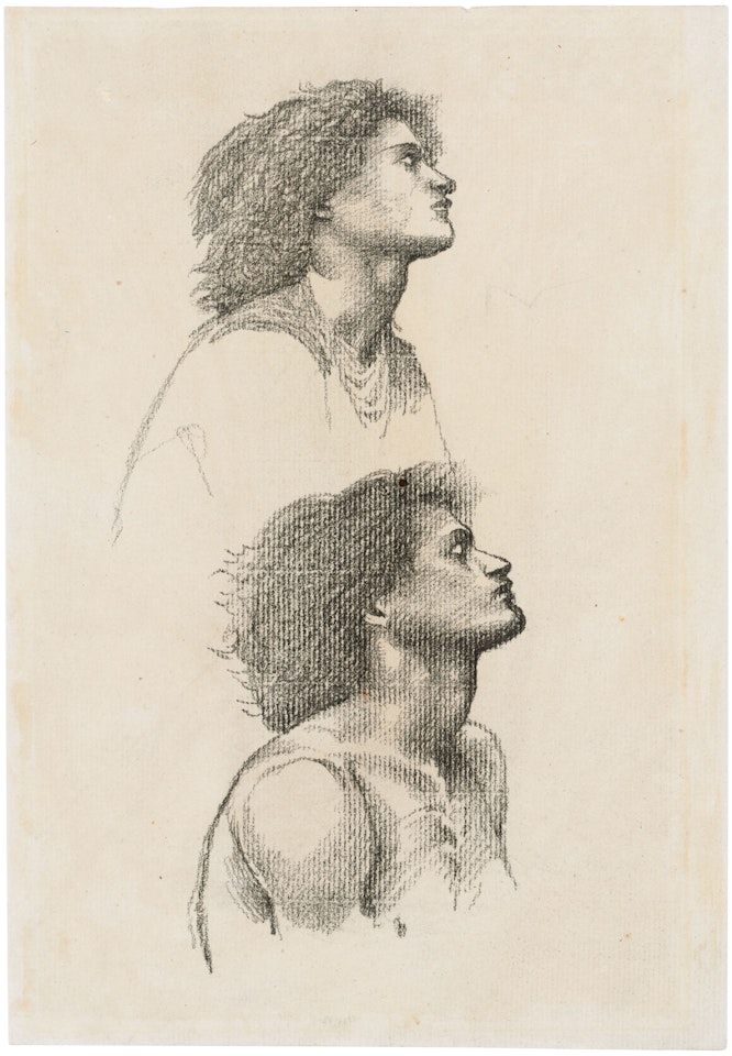 Two studies of a male nude in profile, bust-length by Edward Coley Burne-Jones