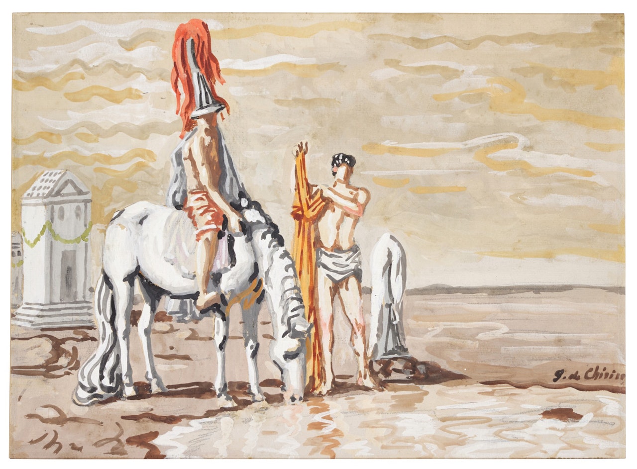 CAVALIERE E SCUDIERO IN RIVA AL MARE (KNIGHT AND ESQUIRE BY THE SEA) by Giorgio de Chirico