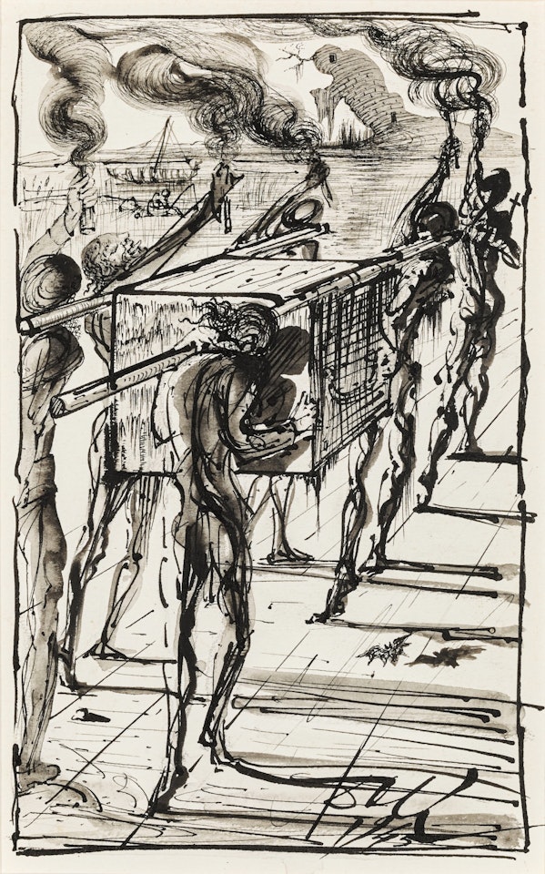 UN COFFRE APPARUT, NOIR, ÉNORME, CARRÉ (ILLUSTRATION POUR LE LABYRINTHE DE MAURICE SANDOZ) by Salvador Dali