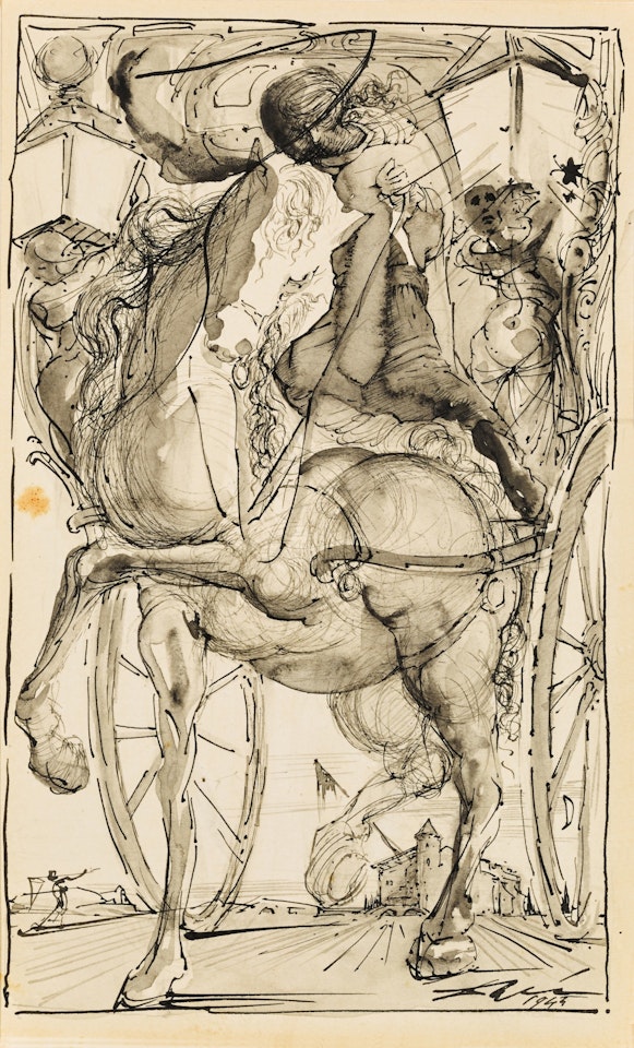DEVANT LE CHÂTEAU UN CARROSSE PASSAIT (ILLUSTRATION POUR LE LABYRINTHE DE MAURICE SANDOZ) by Salvador Dali