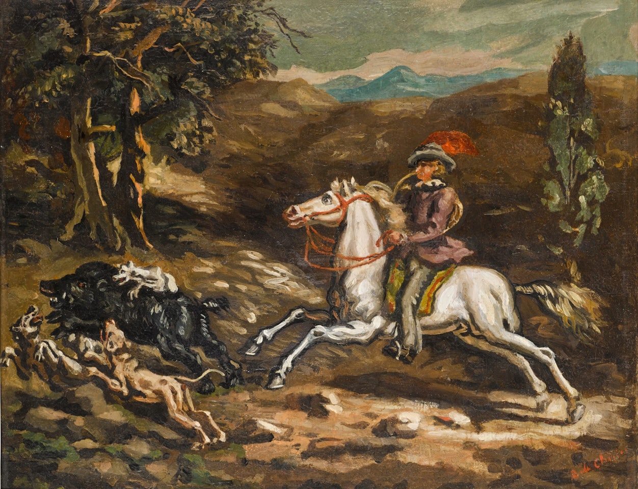 CACCIA AL CINGHIALE (WILD BOAR HUNT) by Giorgio de Chirico