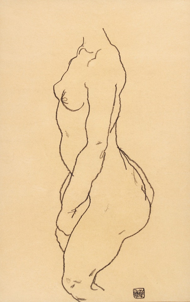PROFILANSICHT EINES STEHENDEN AKTES (OHNE KOPF) (STANDING NUDE IN PROFILE (WITHOUT HEAD)) by Egon Schiele