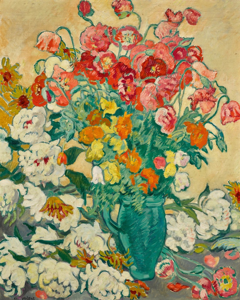 GRAND BOUQUET A LA CRUCHE VERT, COQUELICOTS ET PIVOINES BLANCHES À LA CRUCHE VERTE by Louis Valtat