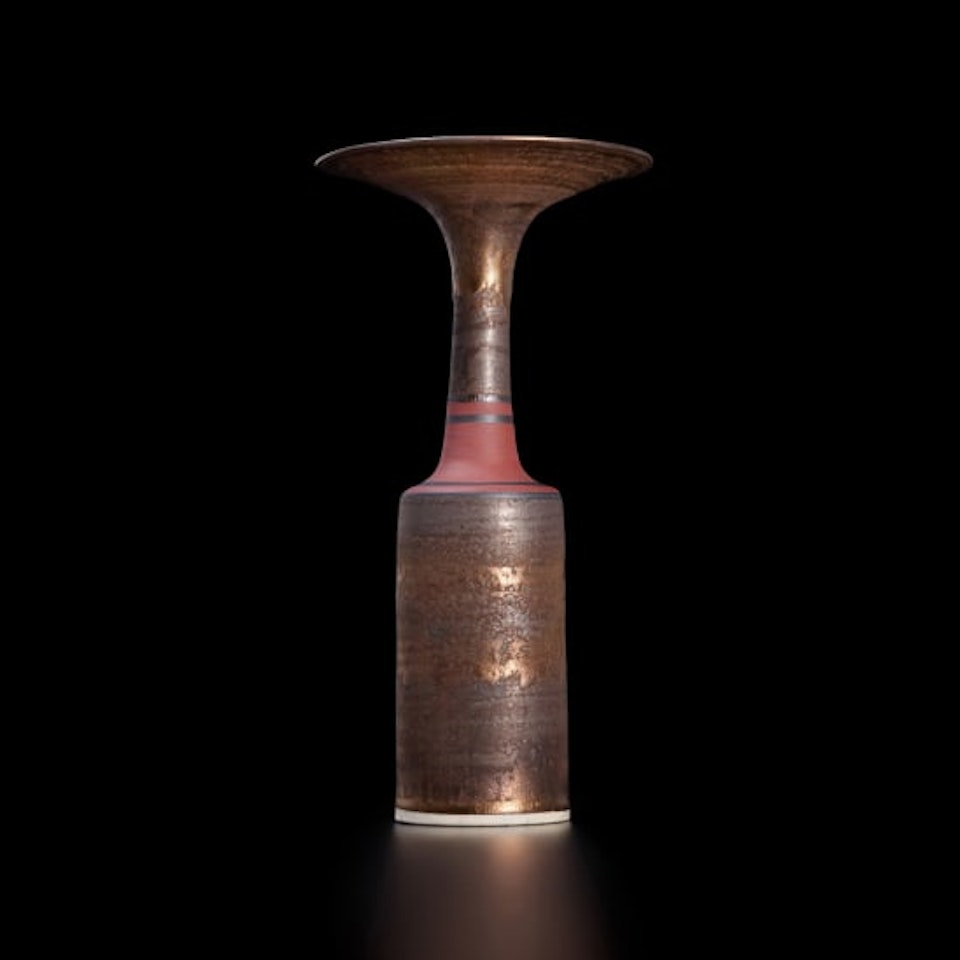 Cylindrical vase with flaring lip by Lucie Rie