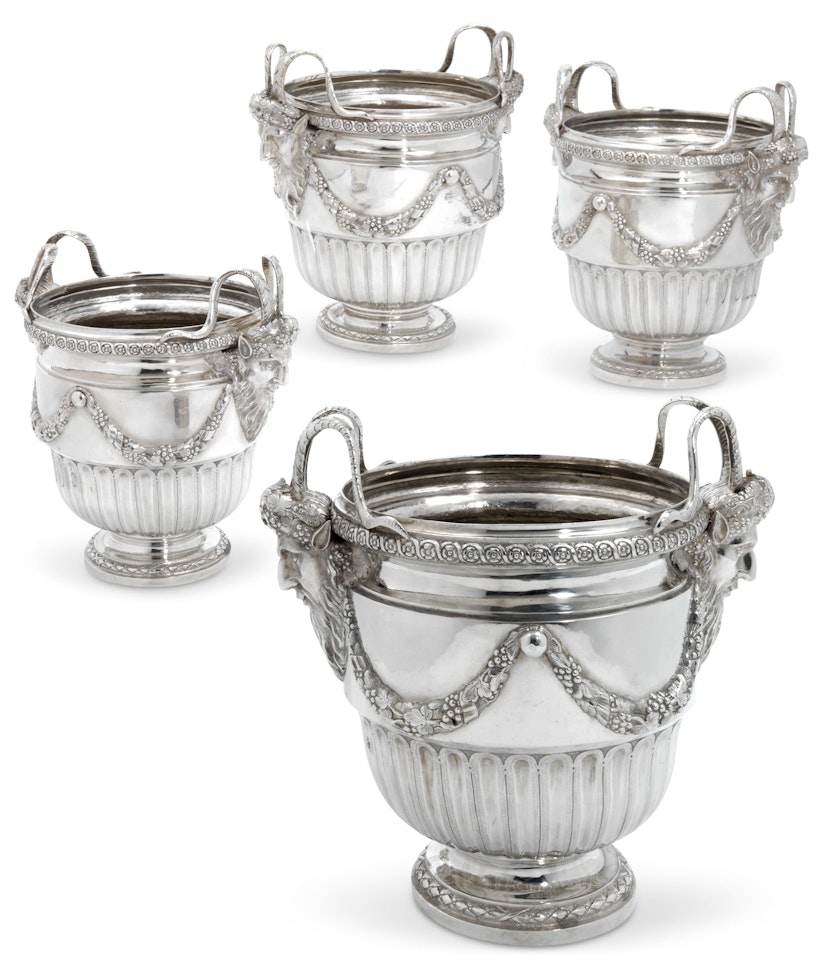 A SET OF FOUR GERMAN SILVER WINE-COOLERS FROM CATHERINE THE GREAT'S RIGA SERVICE by Anonymous