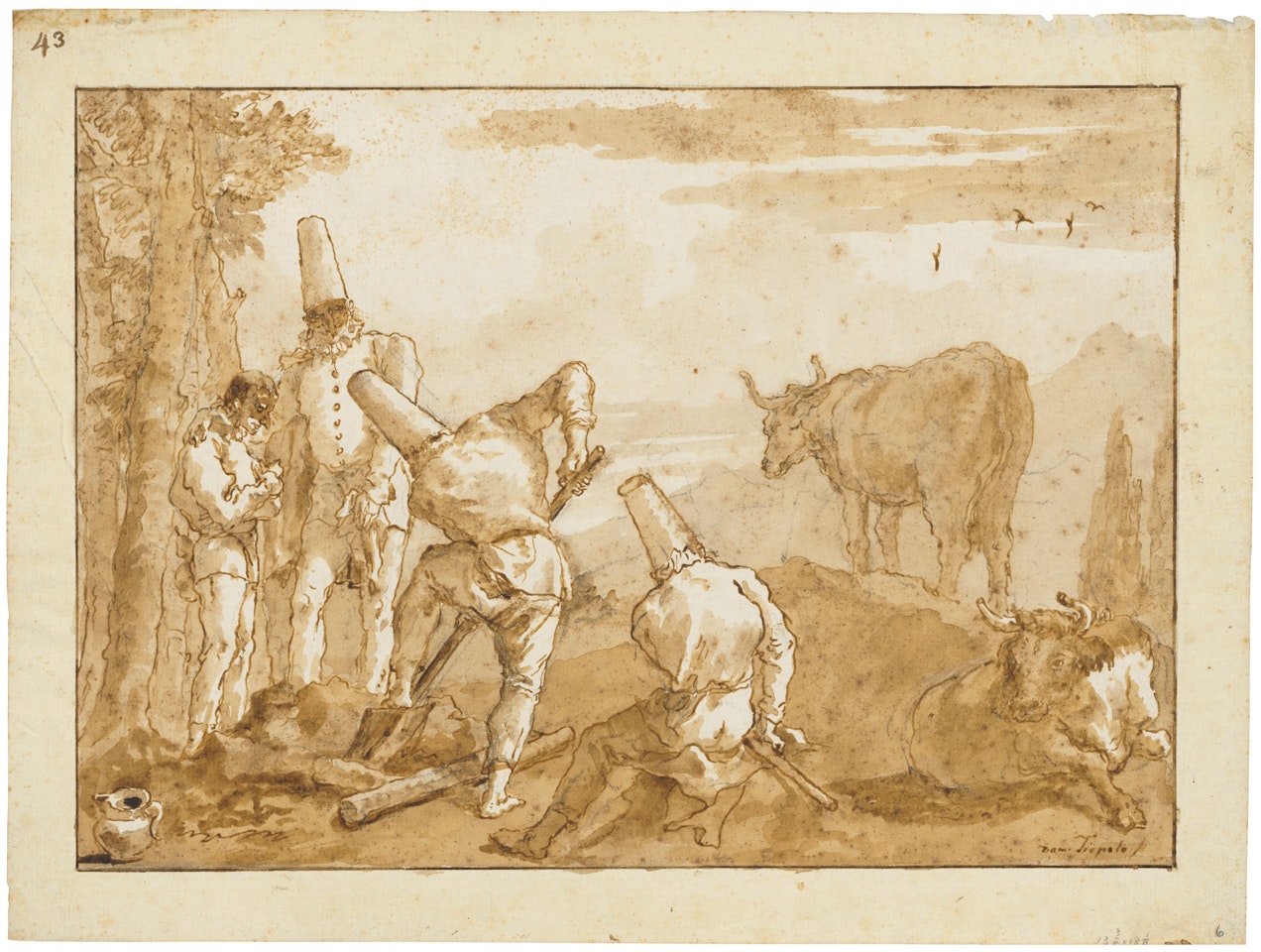 Punchinellos digging a grave by Giovanni Domenico Tiepolo