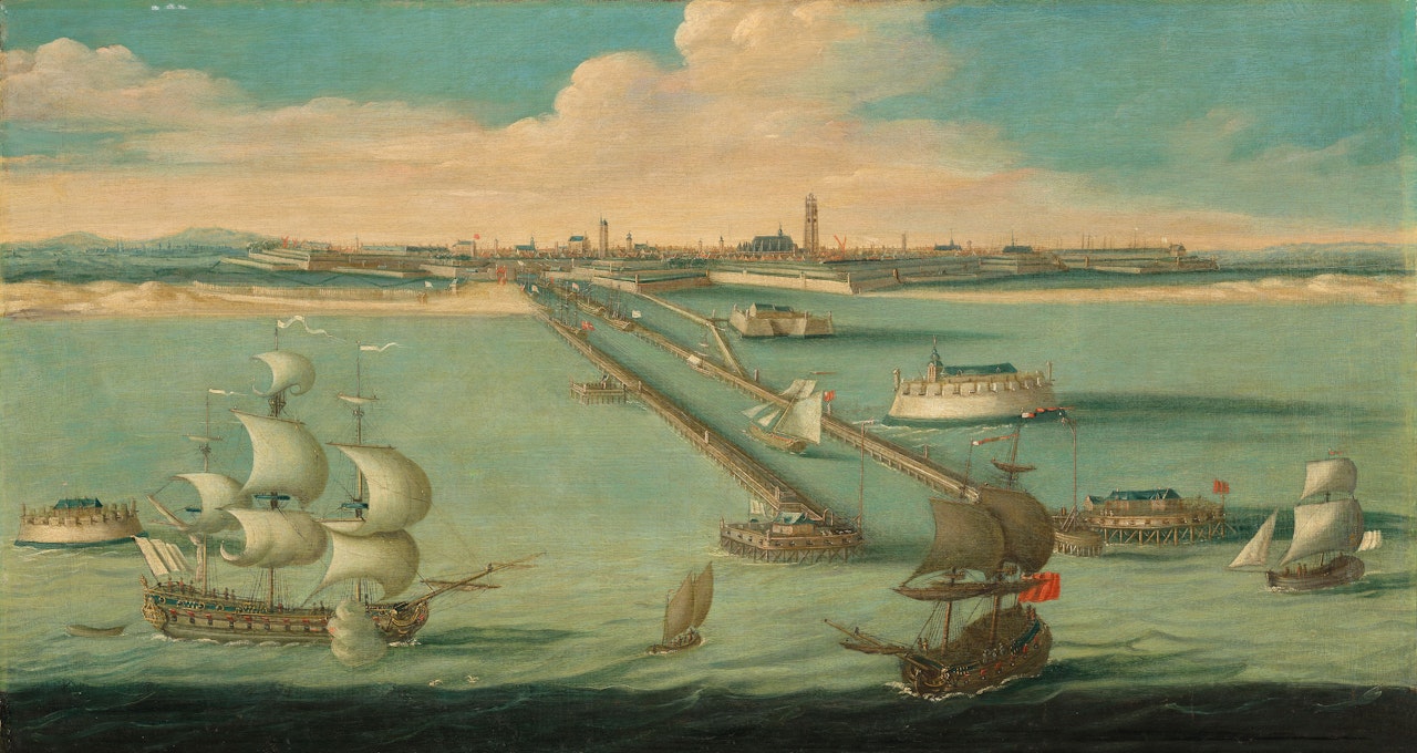 An extensive view of the Port of Dunkirk by Dutch School