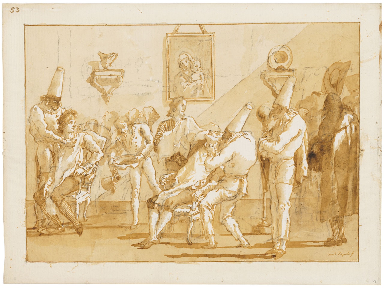 Punchinellos in a barber's shop by Giovanni Domenico Tiepolo
