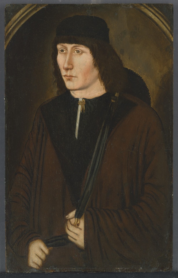 Portrait of a young man, traditionally identified as John Colet, Dean of Saint Paul's (1467-1519), half-length, in a brown coat by English School