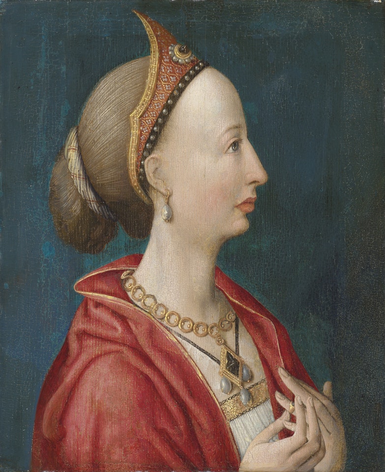Portrait of a lady, traditionally identified as Isabella I of Castile (1451-1504), bust-length in profile by Flemish School
