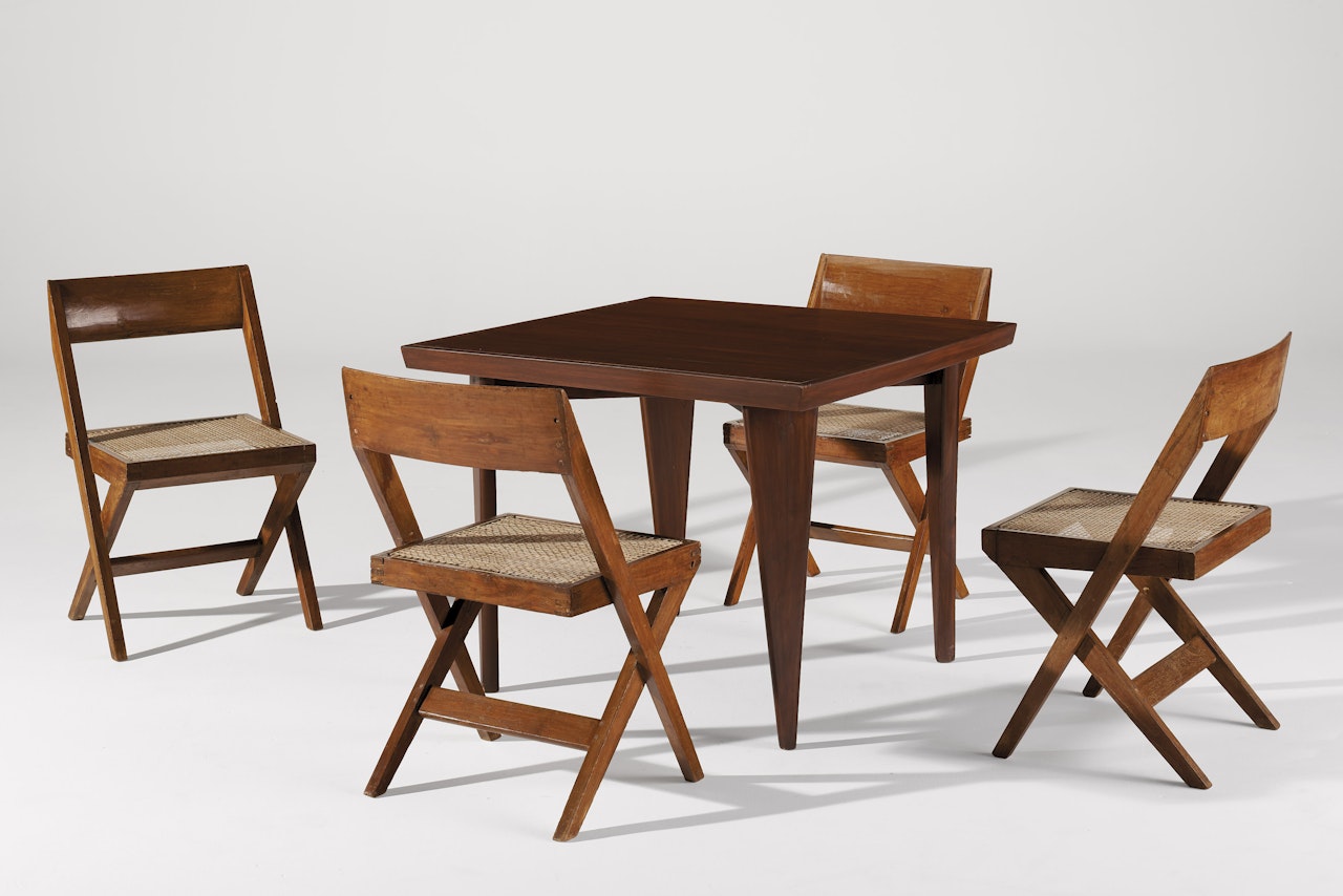 ‘Café’ Table and Set of Four Chairs by Pierre Jeanneret