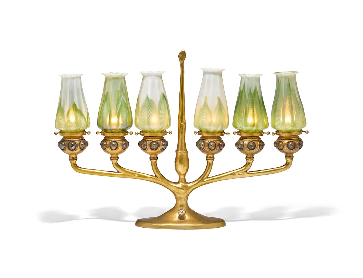 Six-Light Jeweled Candelabrum by Tiffany Studios