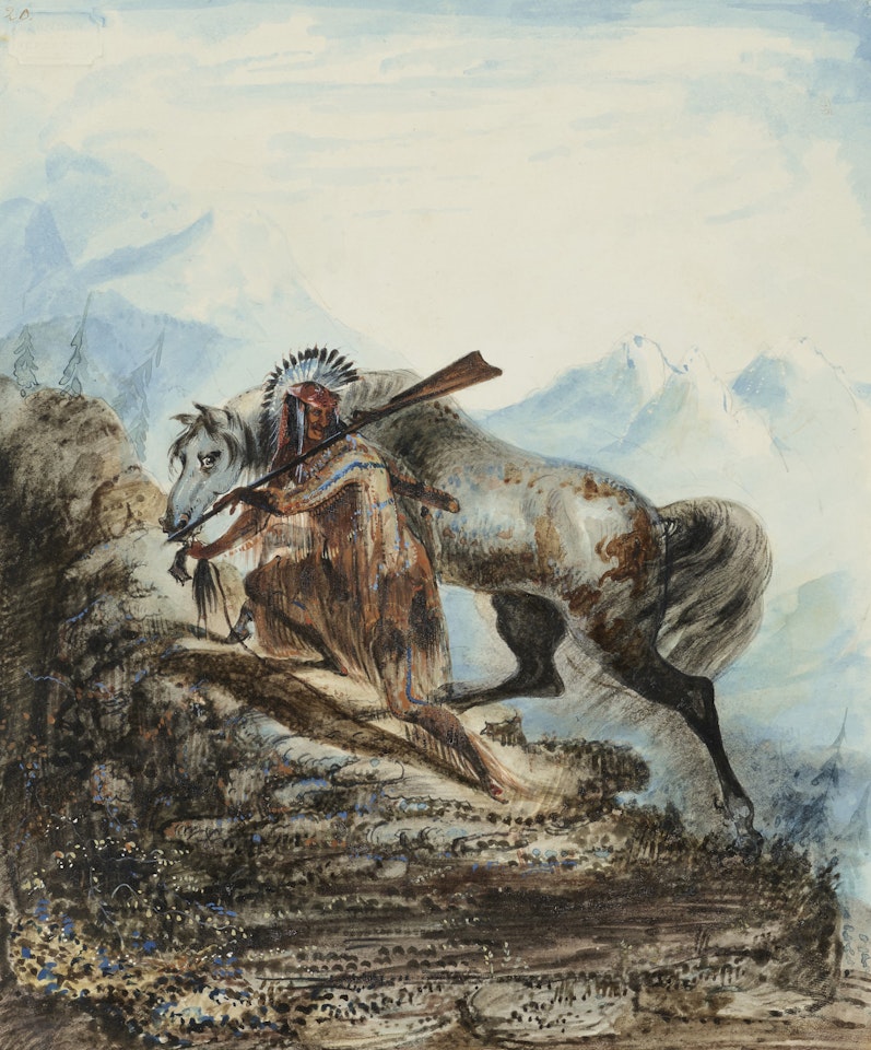An Indian With the Scalp Lock of His Enemy by Alfred Jacob Miller