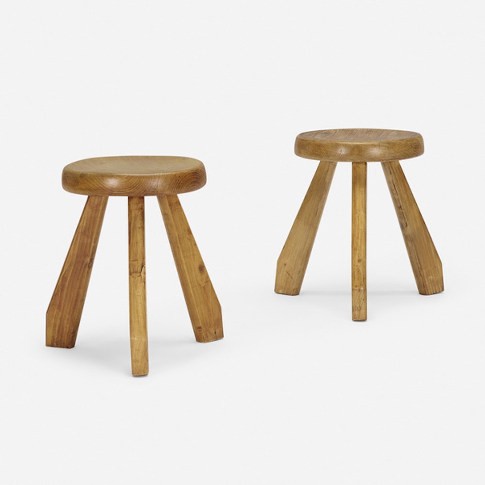 stools from Les Arcs, pair by Charlotte Perriand