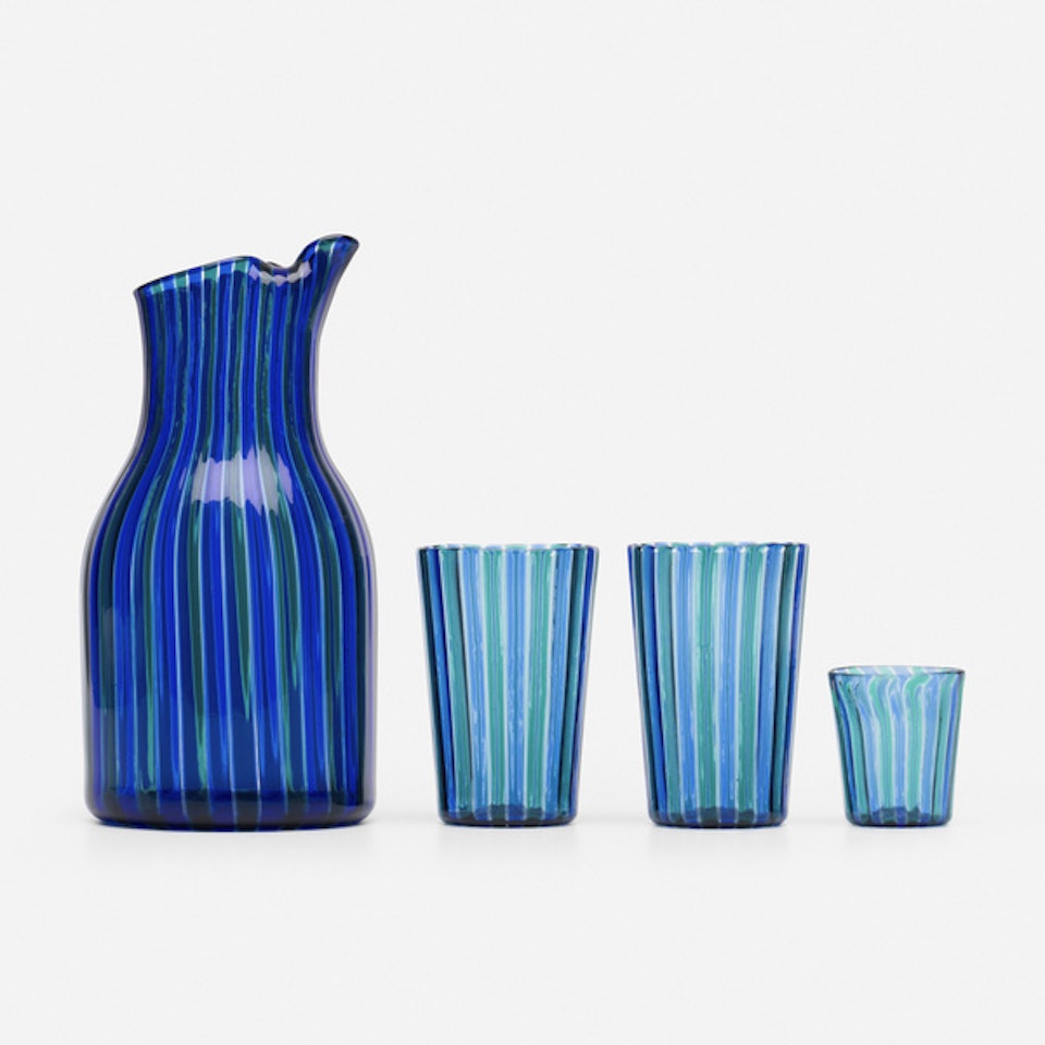A Canne pitcher and three glasses by Gio Ponti