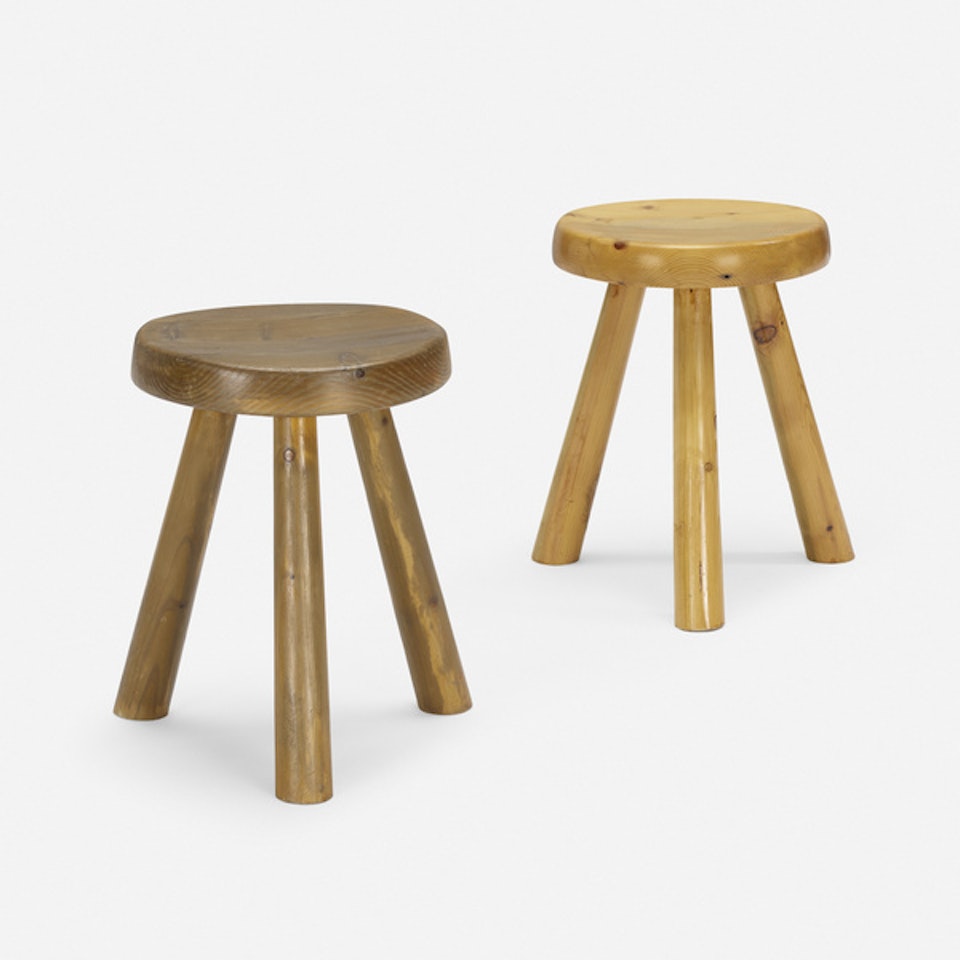 stools from Les Arcs, pair by Charlotte Perriand