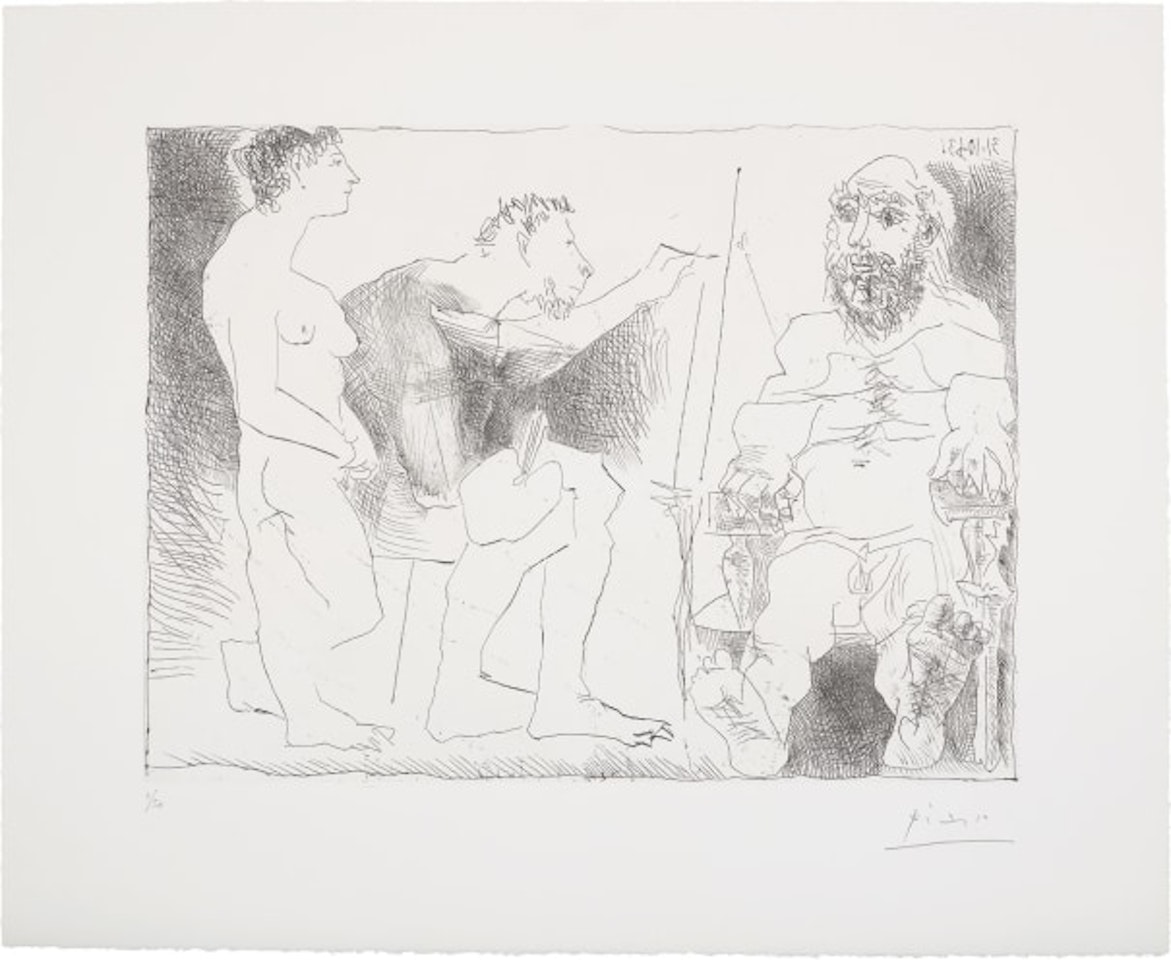 Peintre avec un modèle barbu et une spectatrice (Painter with a Bearded Model and a Spectator) by Pablo Picasso