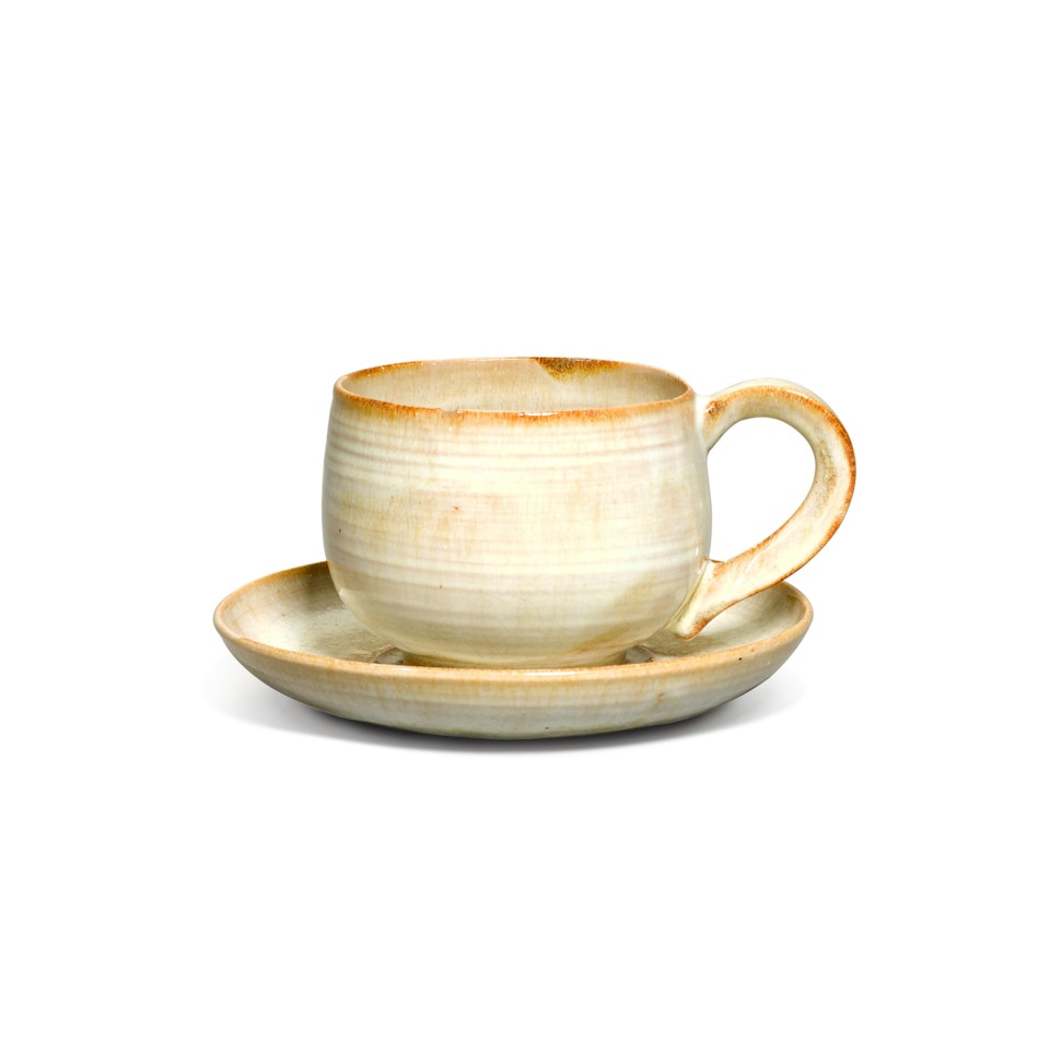 EARLY CUP AND SAUCER by Lucie Rie