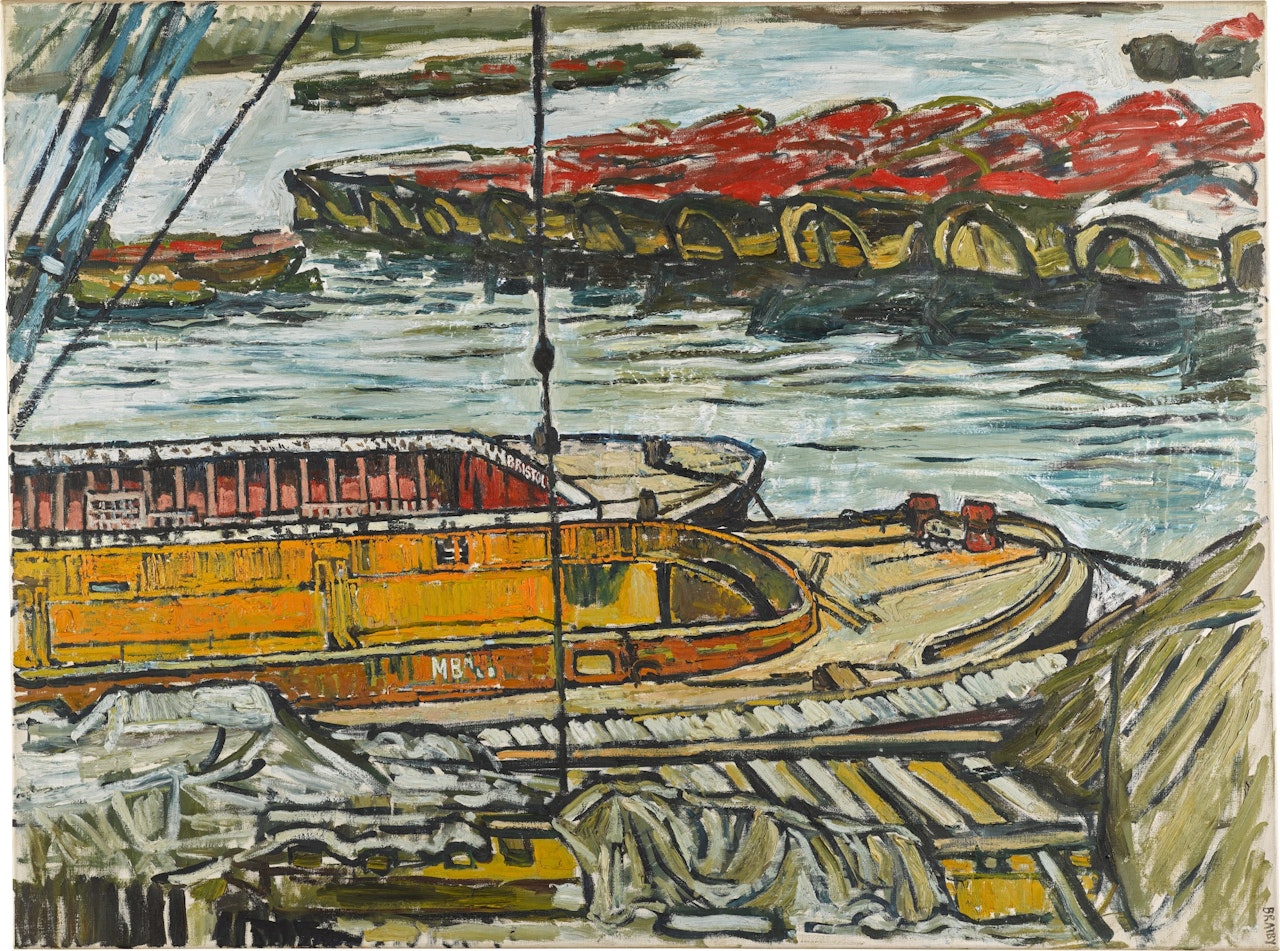 THICK GREEN WATER AT GREENWICH REACH by John Bratby