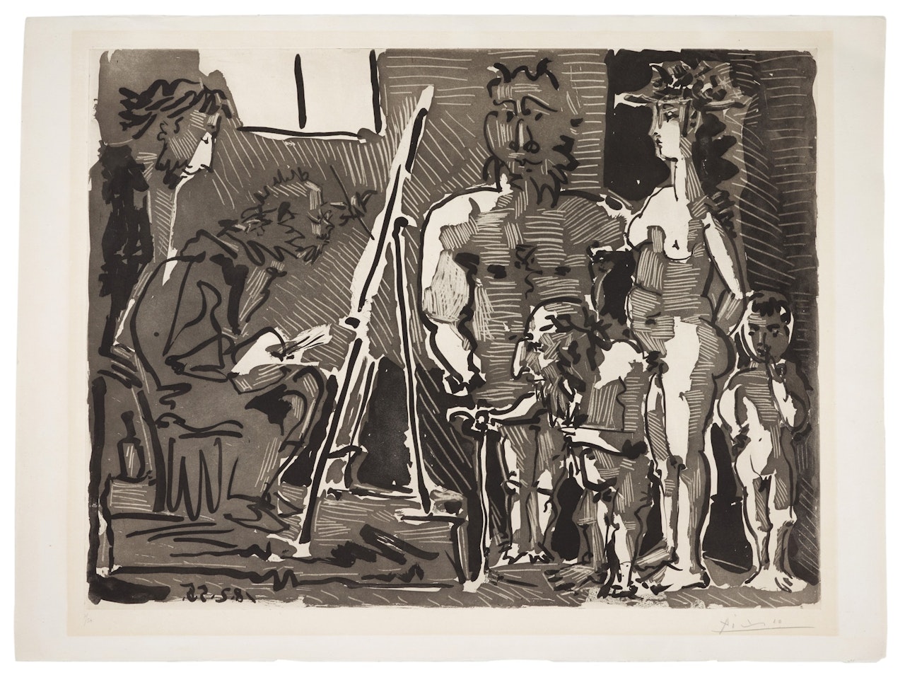 VARIATION SUR LE THÈME DE LAS MENINAS: VISITEURS À L'ATELIER (B. 770; BA. 920) by Pablo Picasso