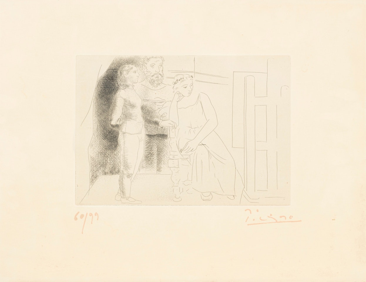 PEINTRE AVEC DEUX MODELES REGARDANT UNE TOILE (B. 83; BA. 124; CRAMER BOOKS 20) by Pablo Picasso