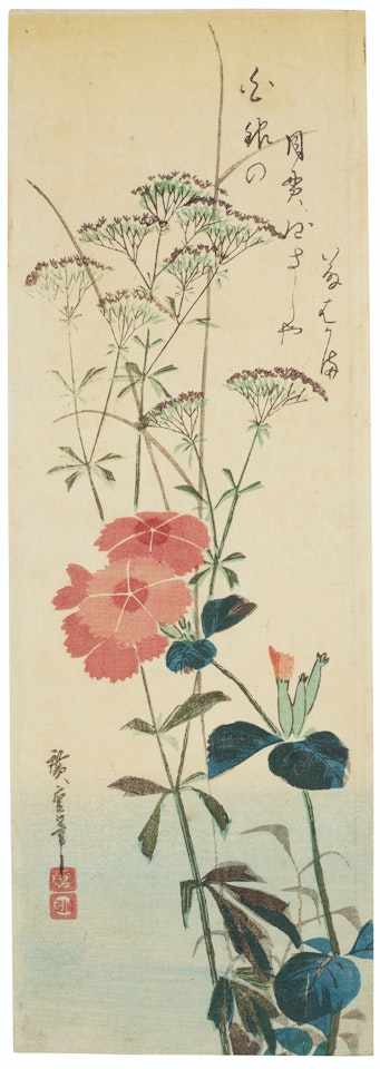 Pinks and fujibakama by Utagawa Hiroshige
