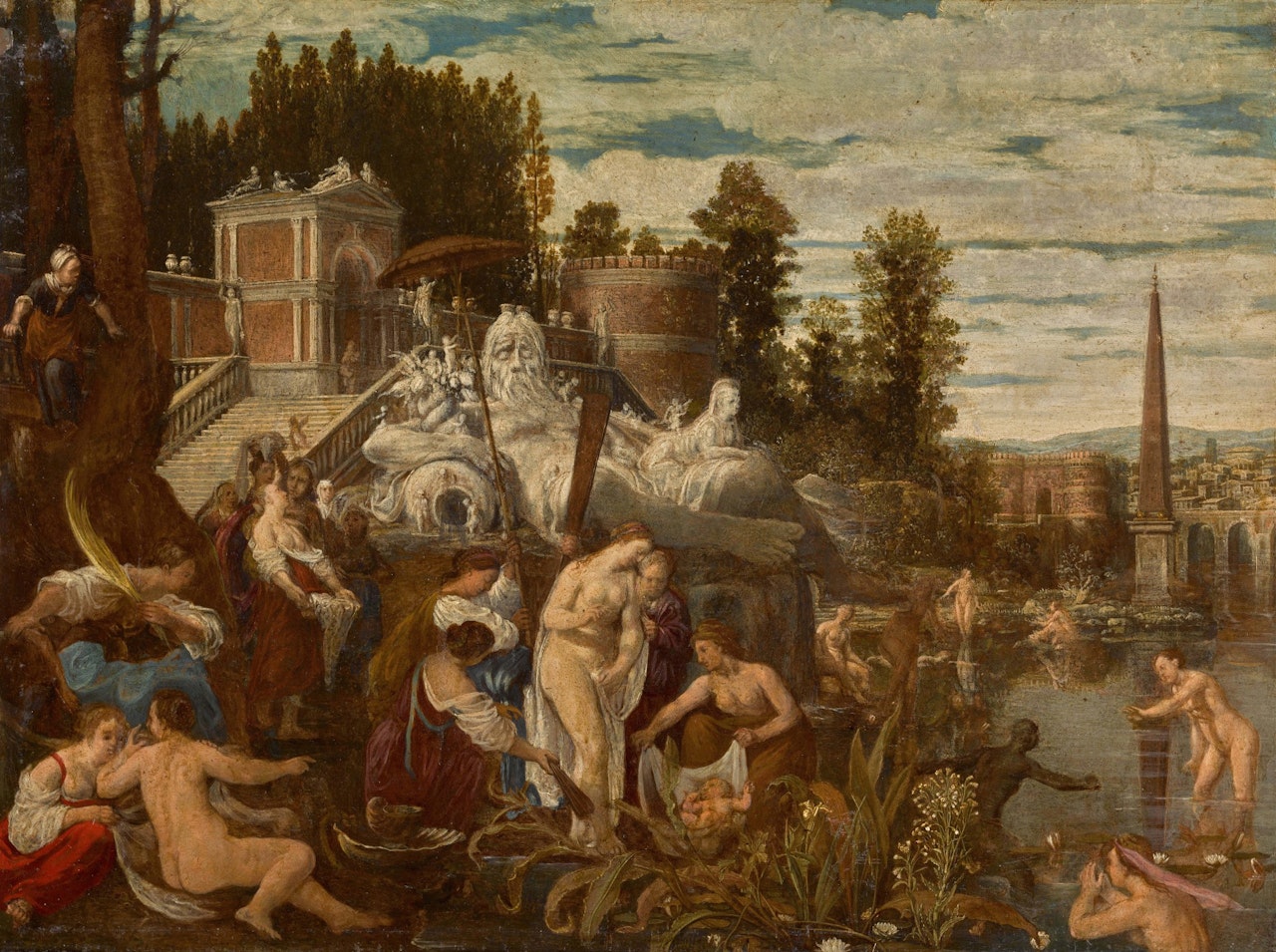 A LANDSCAPE WITH THE FINDING OF MOSES by Flemish School
