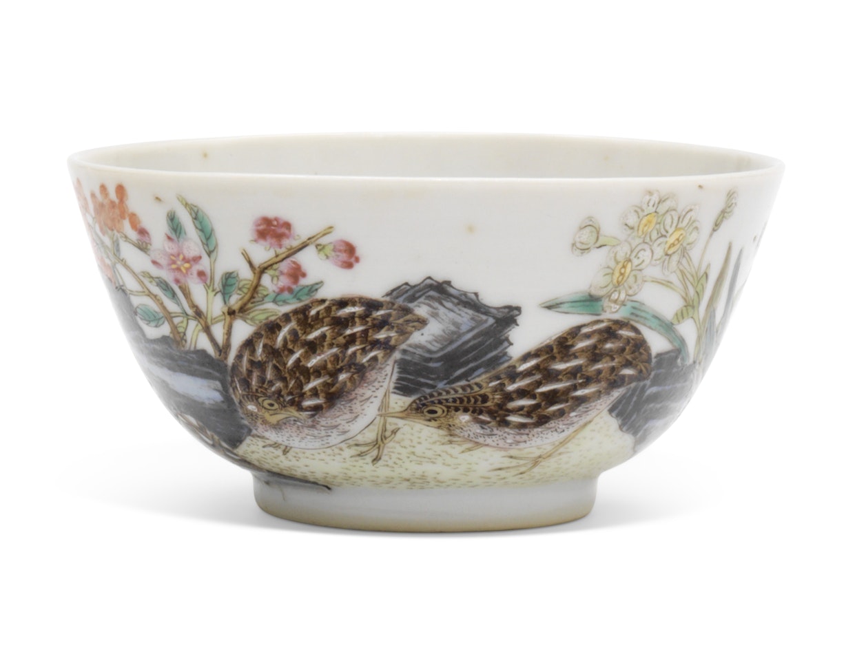 A FAMILLE ROSE 'QUAILS' BOWL by Anonymous