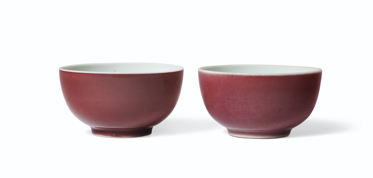 A PAIR OF SMALL COPPER-RED-GLAZED WINE CUPS by Anonymous