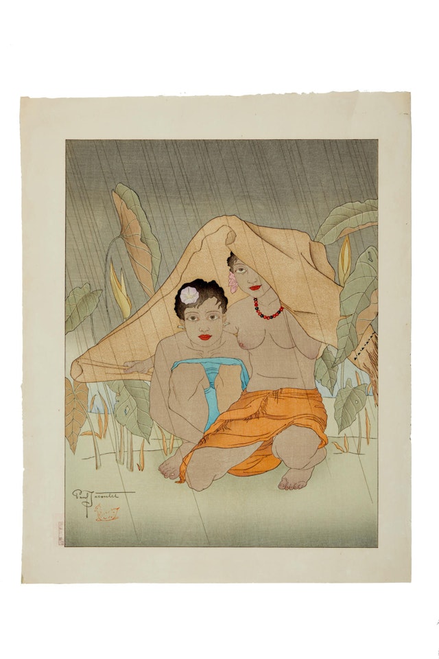 Comprising four woodblock prints by Paul Jacoulet