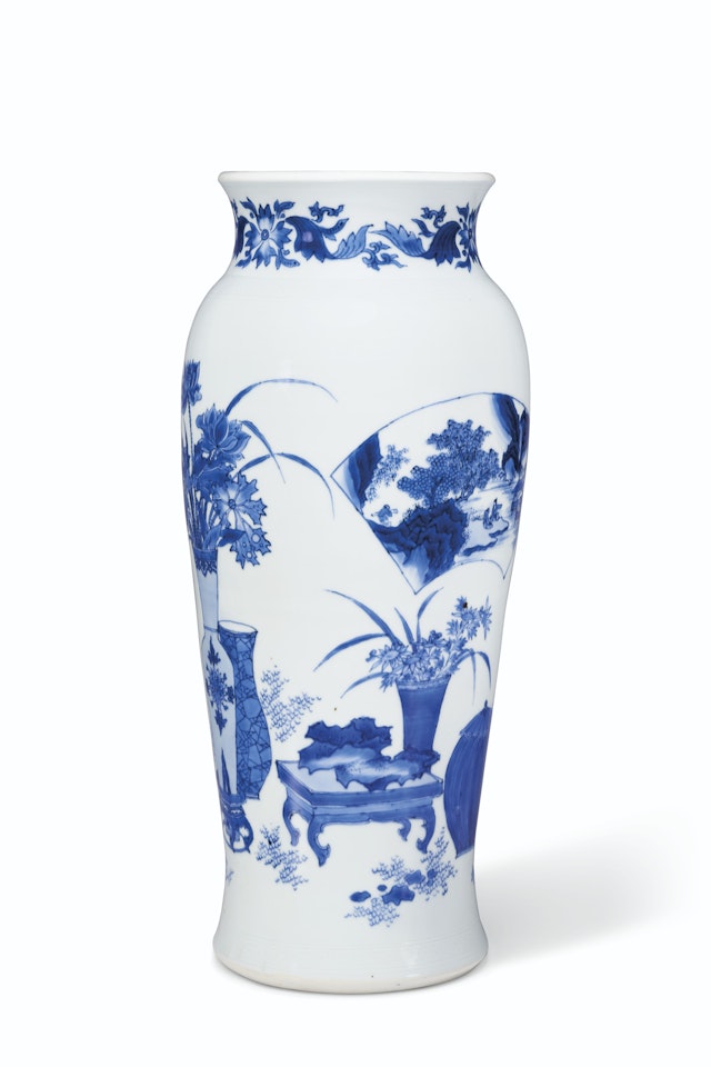 A FINELY DECORATED BLUE AND WHITE BALUSTER VASE by Anonymous