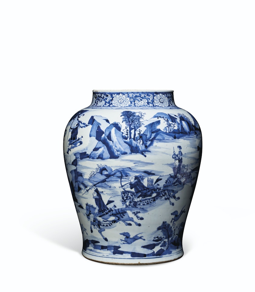 A LARGE BLUE AND WHITE BALUSTER JAR by Anonymous