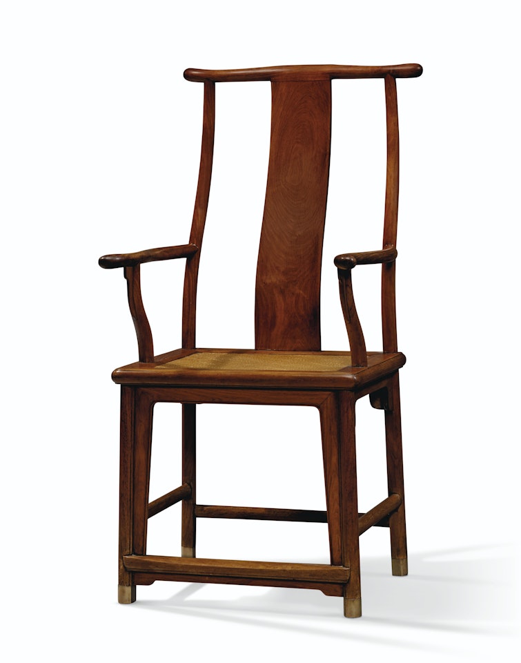 A HUANGHUALI 'FOUR-CORNERS-EXPOSED OFFICIAL'S HAT' ARMCHAIR, SICHUTOUGUANMAOYI by Anonymous