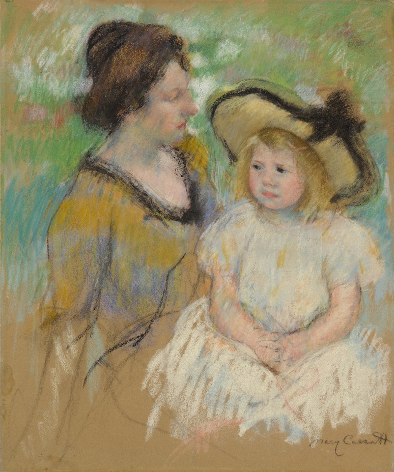 SIMONE SEATED ON THE GRASS NEXT TO HER MOTHER by Mary Cassatt
