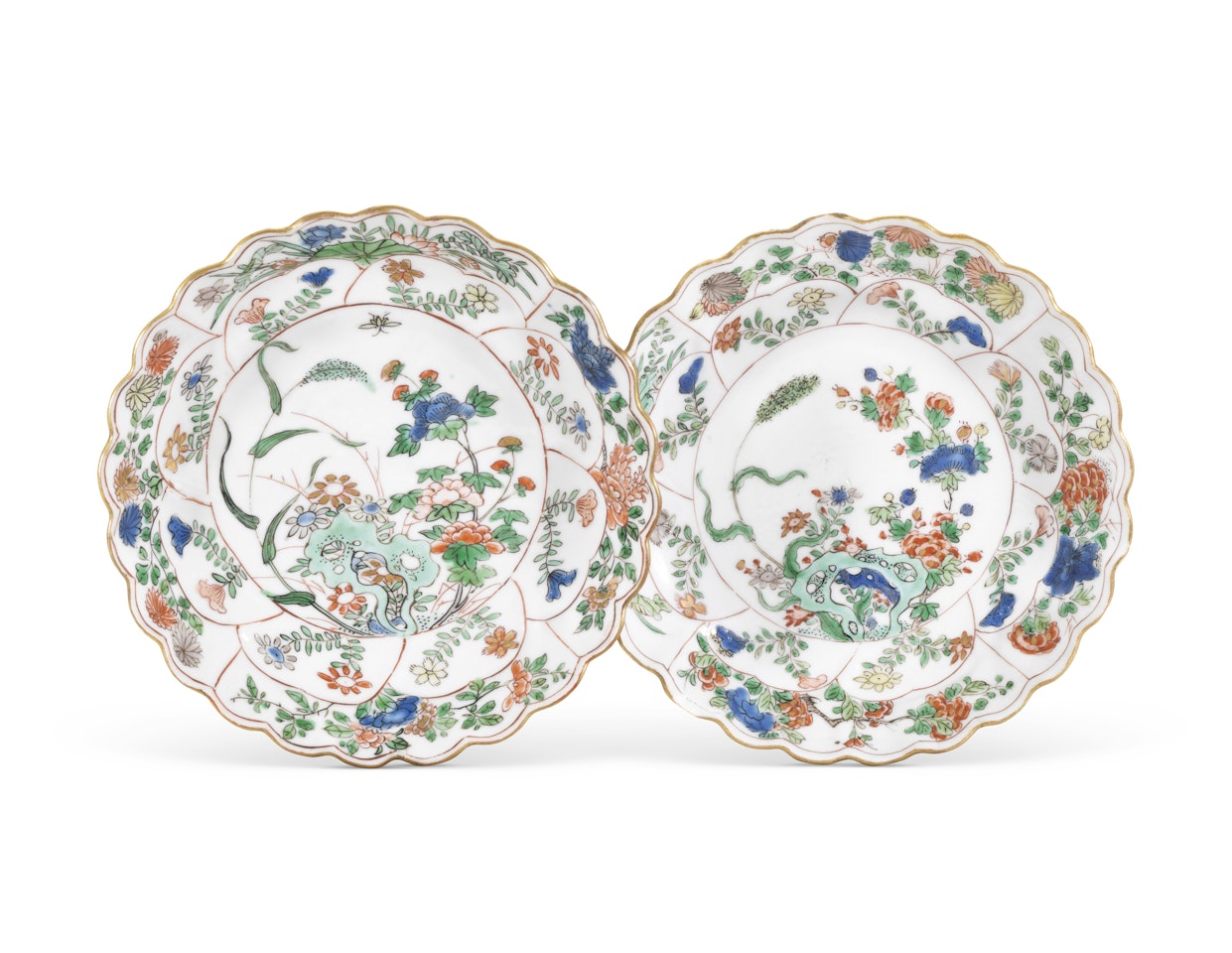 A PAIR OF CHINESE FAMILLE VERTE ‘FLOWER’ DISHES by Anonymous