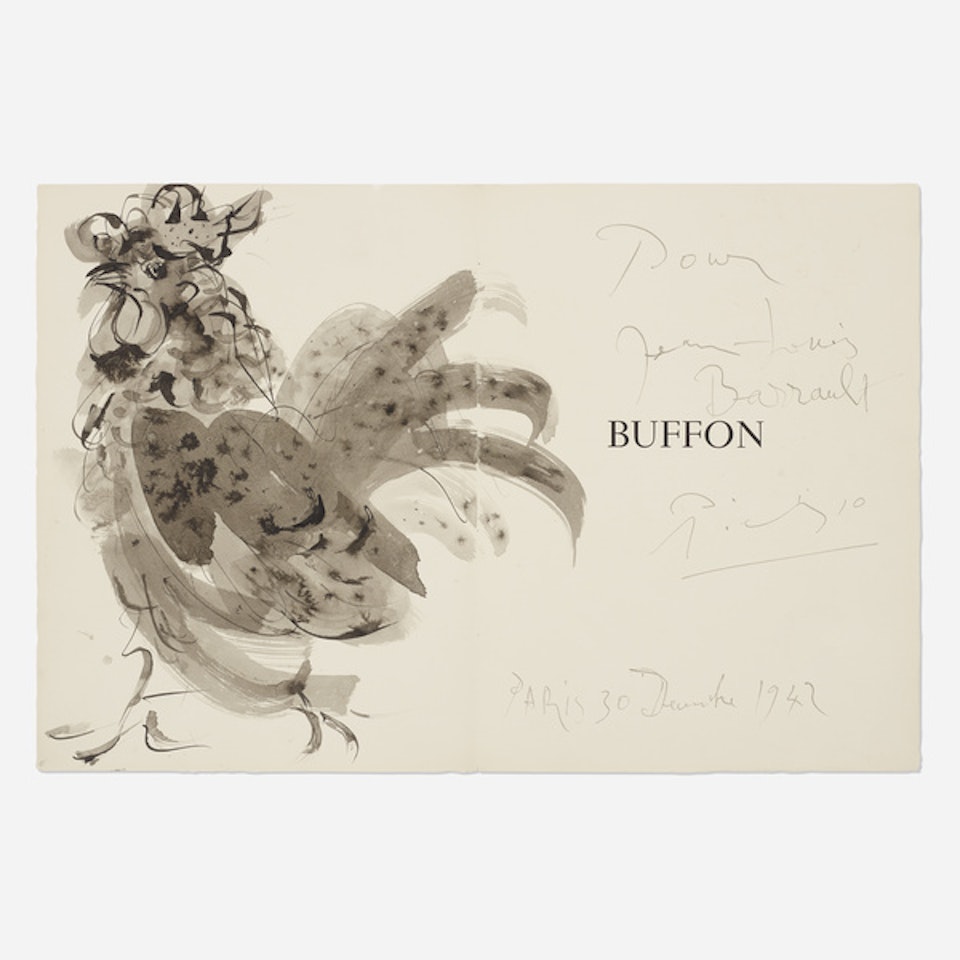 Le Coq original drawing and Eaux-fortes gravures pour les textes de Buffon (Histoire Naturelle) by Pablo Picasso