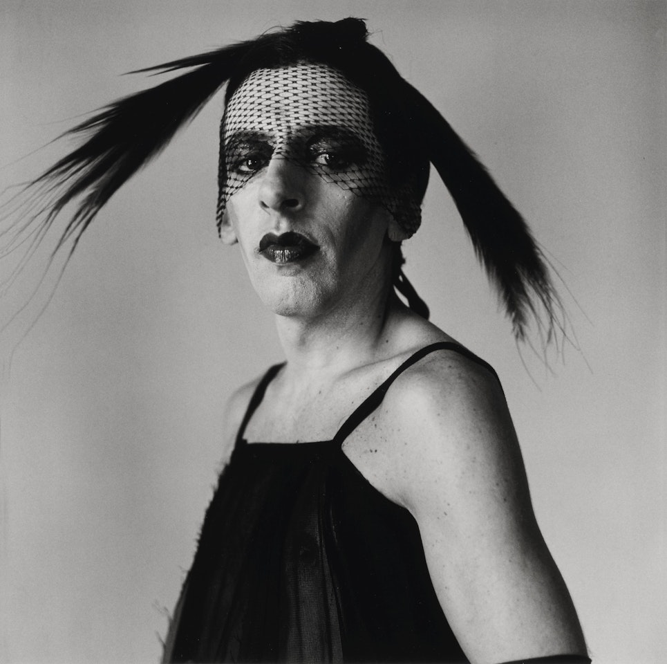 'JOHN HEYS IN LANA TURNER DRESS (#1)' by Peter Hujar