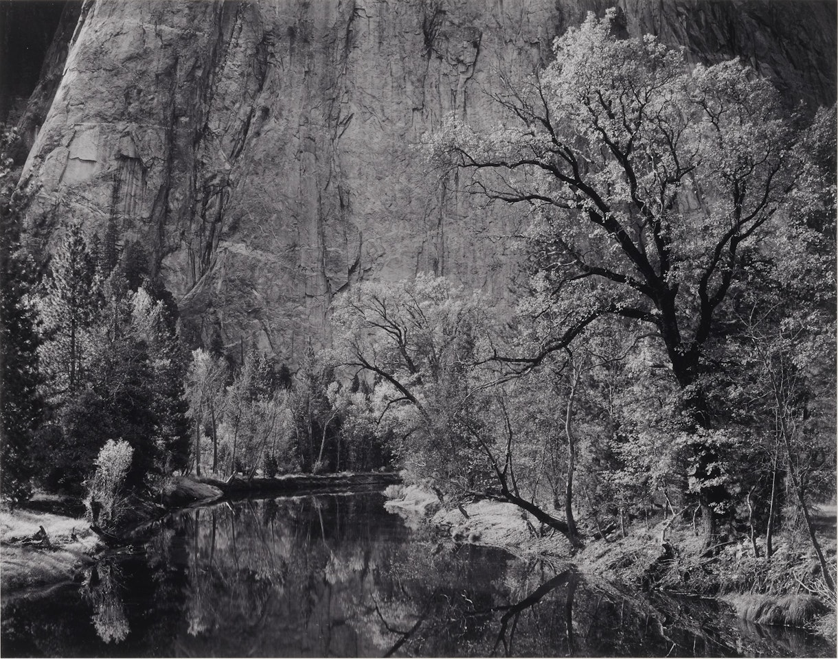 'RIVER, CLIFFS, AUTUMN' (MERCED RIVER, CLIFFS, AUTUMN, YOSEMITE VALLEY, CALIFORNIA) by Ansel Adams