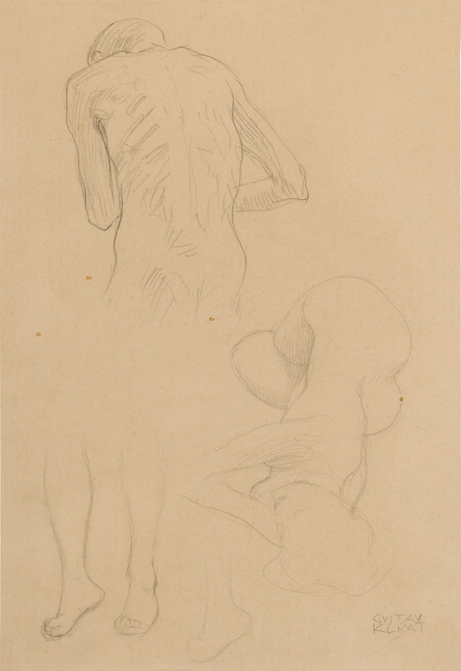 RECLINING WOMAN, STANDING MAN AND STUDY OF FEET by Gustav Klimt