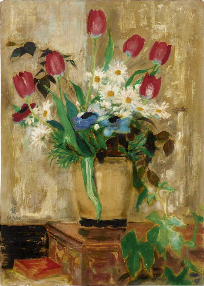 LE TULIPES ROUGES, VASE CRÈME (RED TULIPS IN A CREAM VASE) by Le Pho